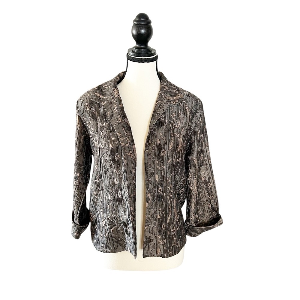 Vintage Brown & Grey Floral Women's Blazer w/ Shoulder Pads